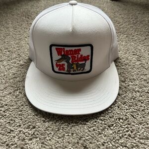White Trucker Hat with Wiener Rides Patch